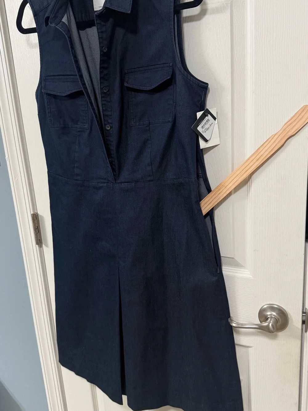 Sleeveless Denim Blue Dress Front Pleated Office Wear Career Cocktail - Picture 8 of 16